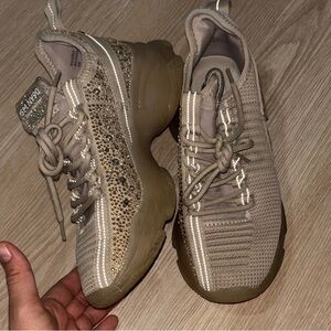 Bling Bling Beige Women's Fashion Sneakers with Crystal Detail